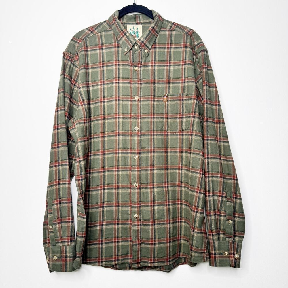 Kiel James Patrick Cozy Cabin Flannel Shirt Mallard Green Plaid Men’s XL Cotton